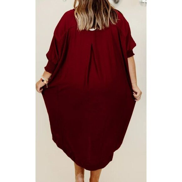 Umgee sz XL women burgundy red relaxed fir tunic dress oversized - Picture 2 of 11